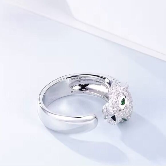 Sterling Silver Panther Adjustable Ring with Green Eyes - Picture 4 of 7